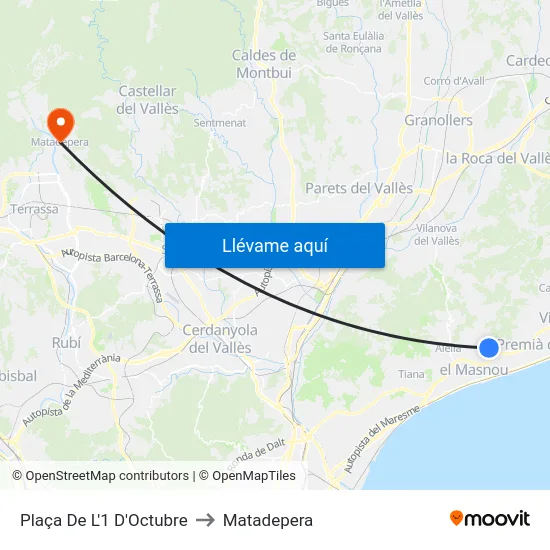 Plaça De L'1 D'Octubre to Matadepera map