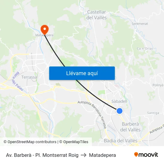 Av. Barberà - Pl. Montserrat Roig to Matadepera map