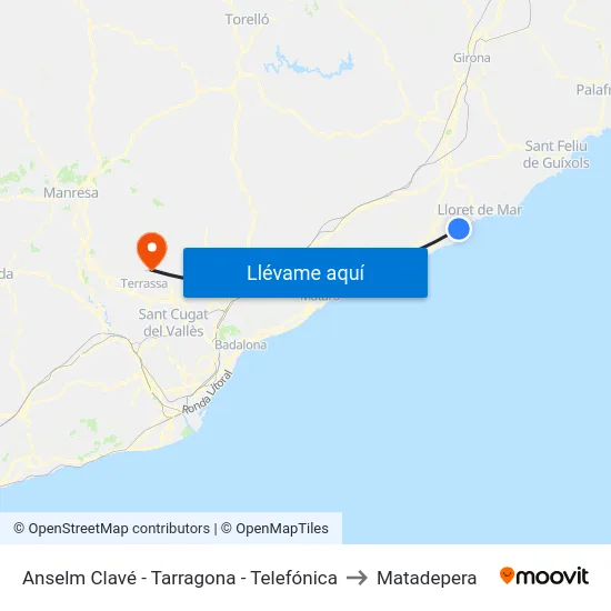 Anselm Clavé - Tarragona - Telefónica to Matadepera map