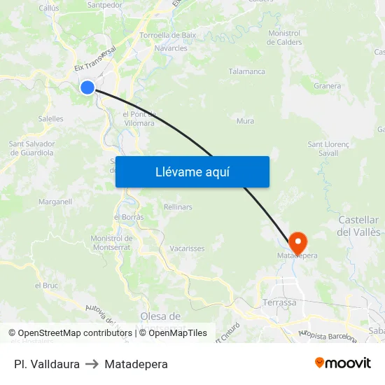 Pl. Valldaura to Matadepera map