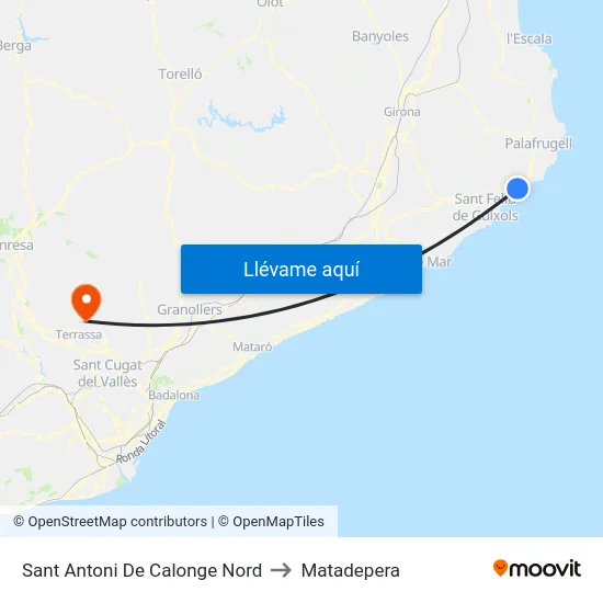 Sant Antoni De Calonge Nord to Matadepera map