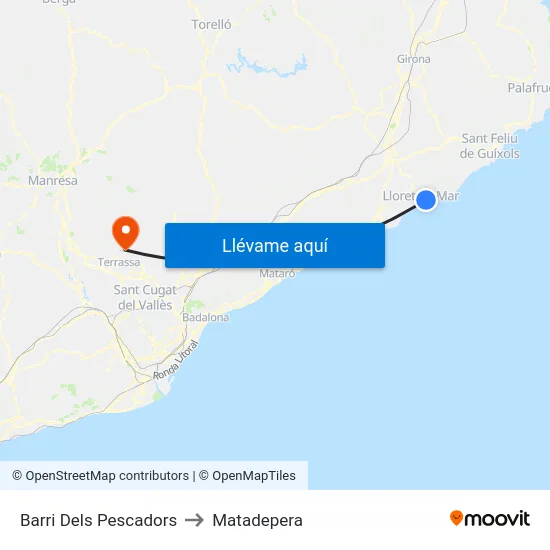 Barri Dels Pescadors to Matadepera map