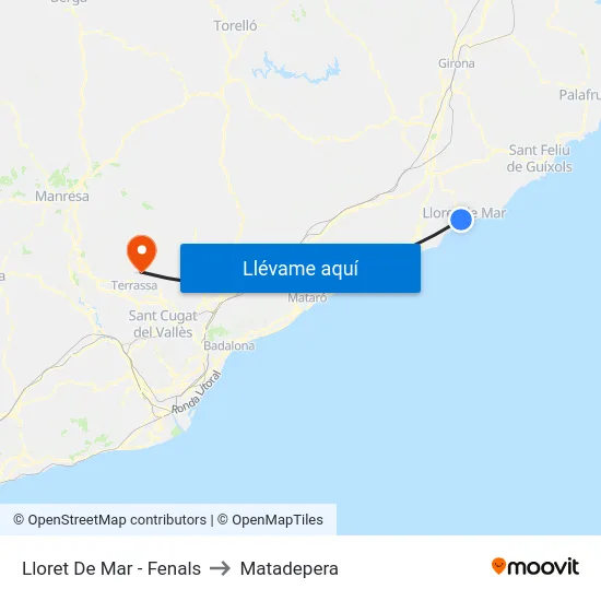 Lloret De Mar - Fenals to Matadepera map