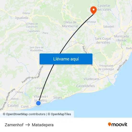 Zamenhof to Matadepera map