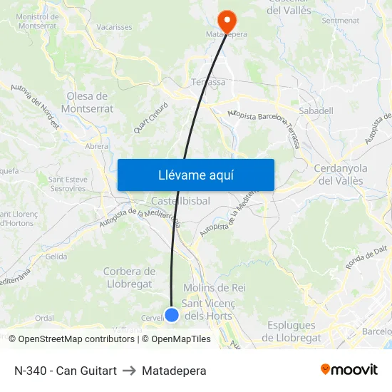 N-340 - Can Guitart to Matadepera map