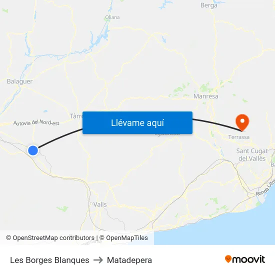 Les Borges Blanques to Matadepera map