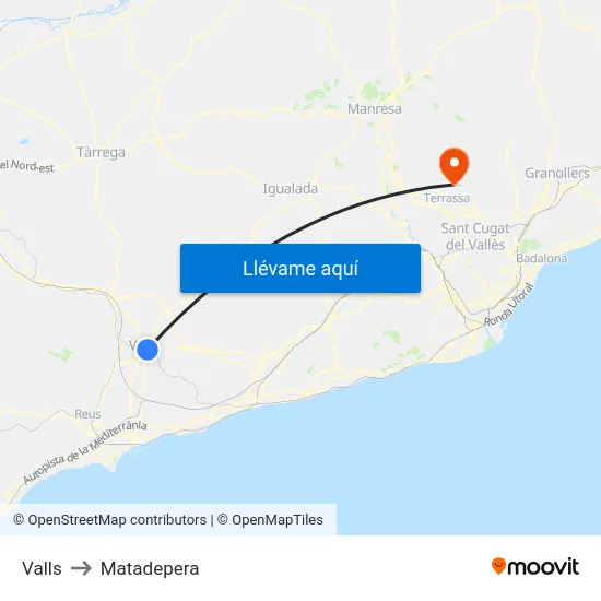 Valls to Matadepera map