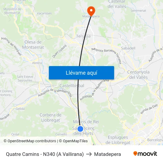 Quatre Camins - N340 (A Vallirana) to Matadepera map
