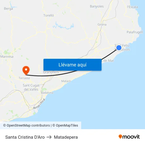 Santa Cristina D'Aro to Matadepera map