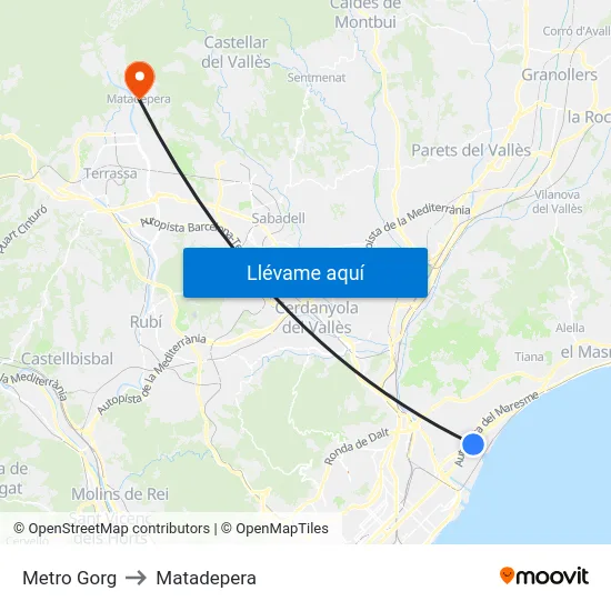 Metro Gorg to Matadepera map