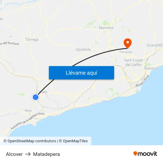 Alcover to Matadepera map