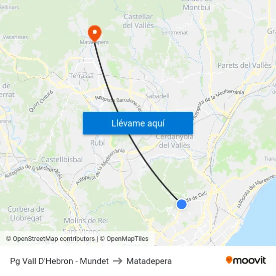 Pg Vall D'Hebron - Mundet to Matadepera map