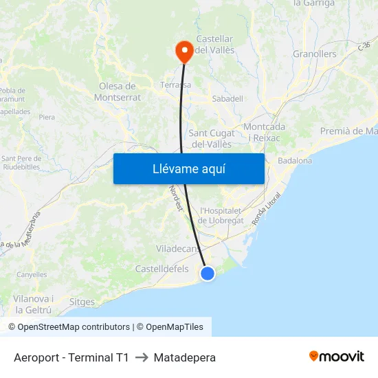 Aeroport - Terminal T1 to Matadepera map