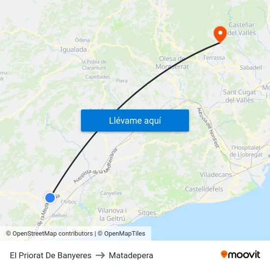 El Priorat De Banyeres to Matadepera map