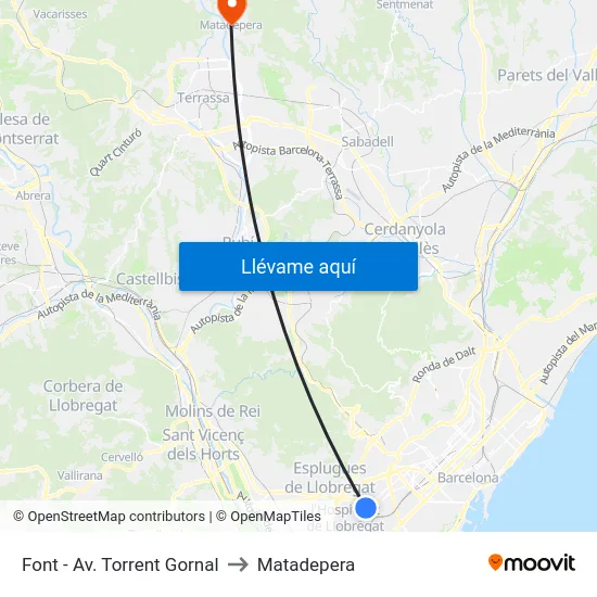 Font - Av. Torrent Gornal to Matadepera map