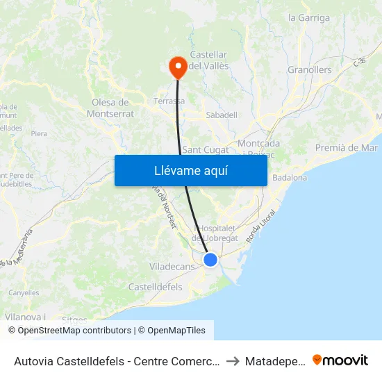 Autovia Castelldefels - Centre Comercial to Matadepera map