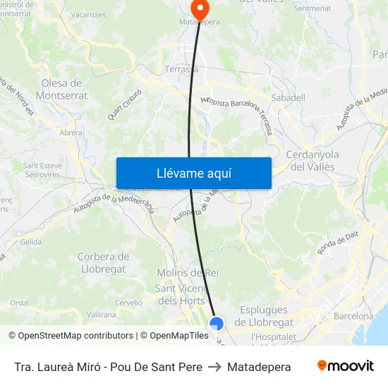 Tra. Laureà Miró - Pou De Sant Pere to Matadepera map