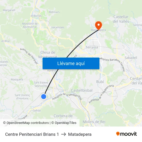 Centre Penitenciari Brians 1 to Matadepera map