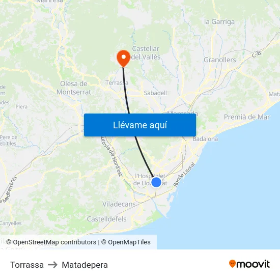 Torrassa to Matadepera map