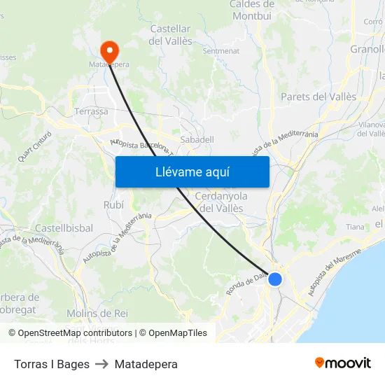Torras I Bages to Matadepera map