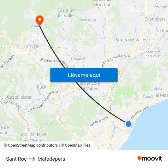 Sant Roc to Matadepera map