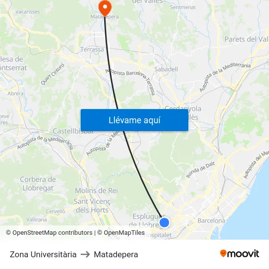 Zona Universitària to Matadepera map