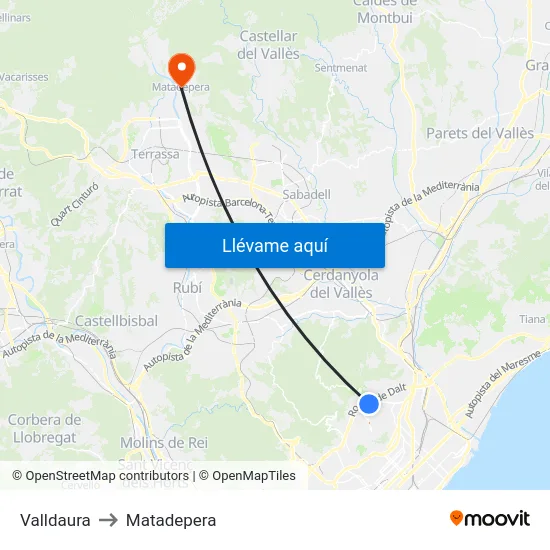 Valldaura to Matadepera map