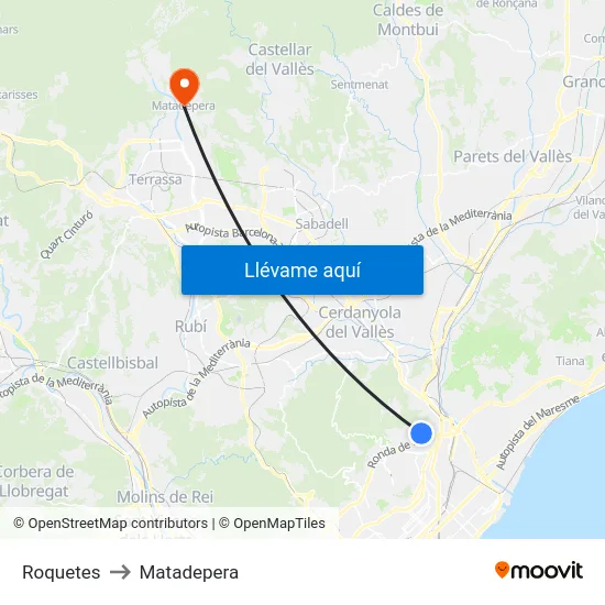 Roquetes to Matadepera map