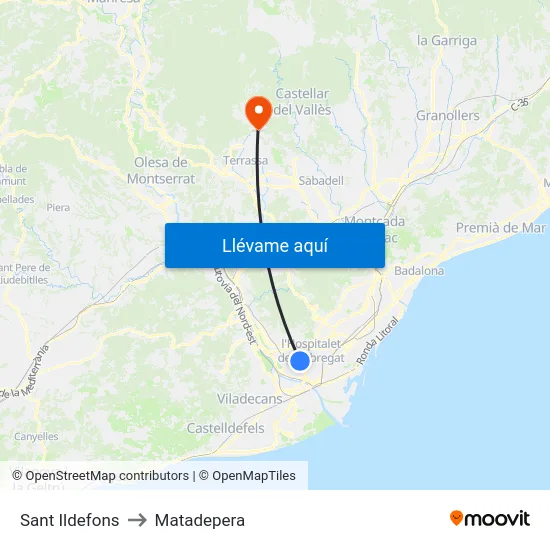 Sant Ildefons to Matadepera map