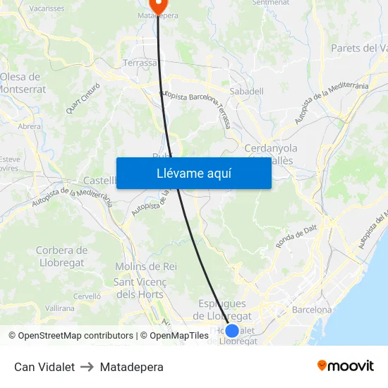 Can Vidalet to Matadepera map