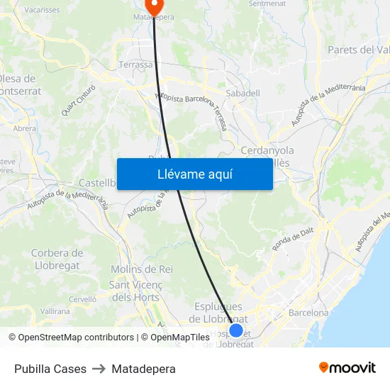 Pubilla Cases to Matadepera map