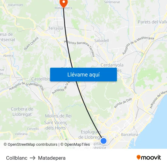 Collblanc to Matadepera map