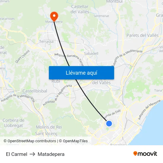 El Carmel to Matadepera map
