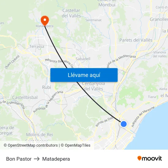 Bon Pastor to Matadepera map