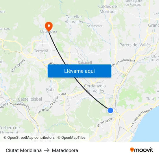 Ciutat Meridiana to Matadepera map