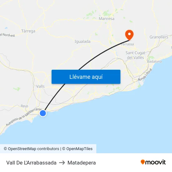 Vall De L'Arrabassada to Matadepera map
