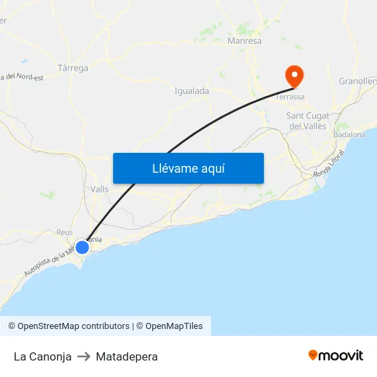 La Canonja to Matadepera map