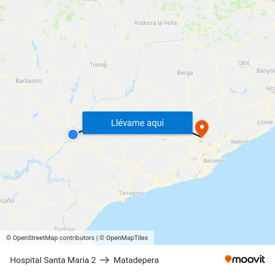 Hospital Santa Maria 2 to Matadepera map