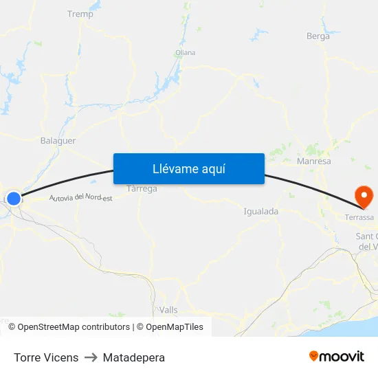 Torre Vicens to Matadepera map