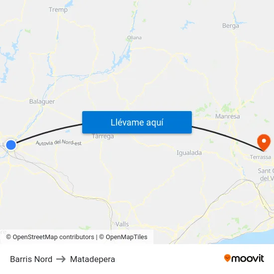 Barris Nord to Matadepera map