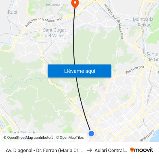 Av. Diagonal - Dr. Ferran (Maria Cristina) to Aulari Central (J) map