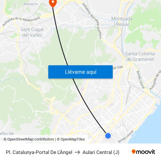 Pl. Catalunya-Portal De L'Àngel to Aulari Central (J) map