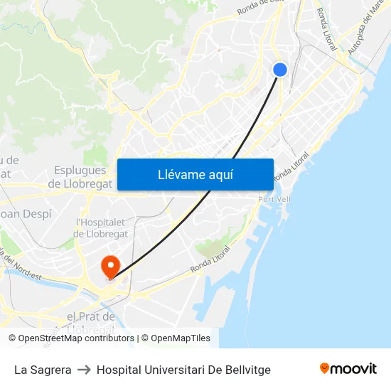 La Sagrera to Hospital Universitari De Bellvitge map