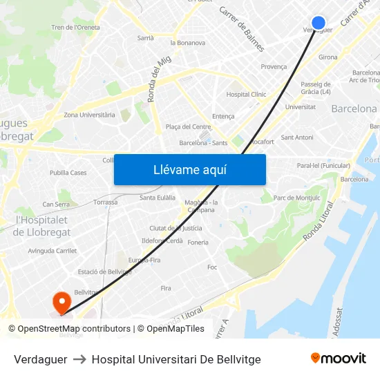 Verdaguer to Hospital Universitari De Bellvitge map