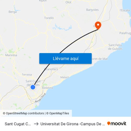Sant Cugat Centre to Universitat De Girona -Campus De Montilivi map
