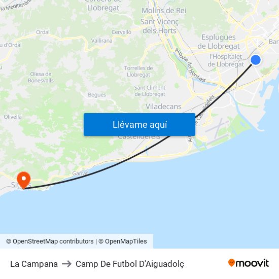 La Campana to Camp De Futbol D'Aiguadolç map