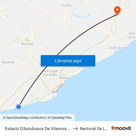 Estació D'Autobusos De Vilanova I La Geltrú to Rectorat De La Udg map