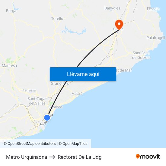 Metro Urquinaona to Rectorat De La Udg map