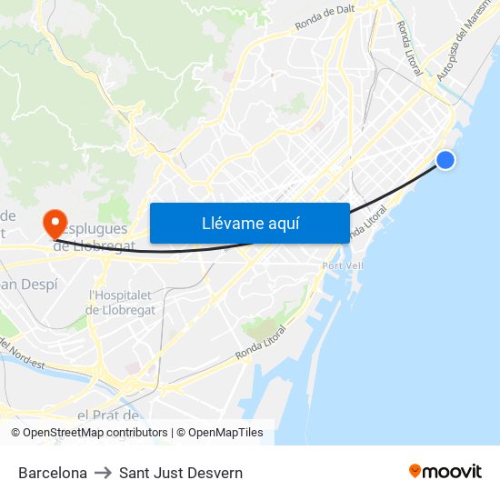 Barcelona to Sant Just Desvern map