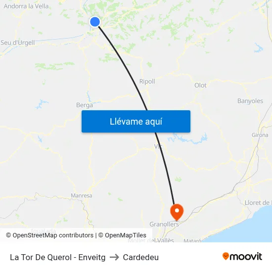 La Tor De Querol - Enveitg to Cardedeu map